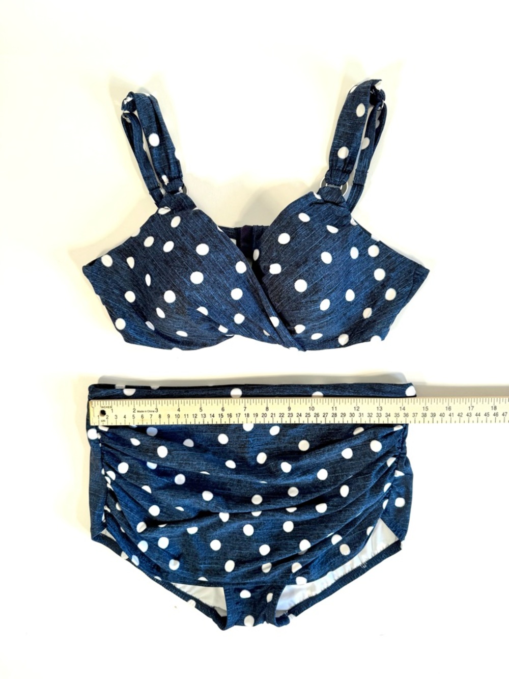 Miraclesuit Equinox Norma Jean Pinup Navy Polka Dot Retro High Waist Bikini Set - Picture 14 of 16
